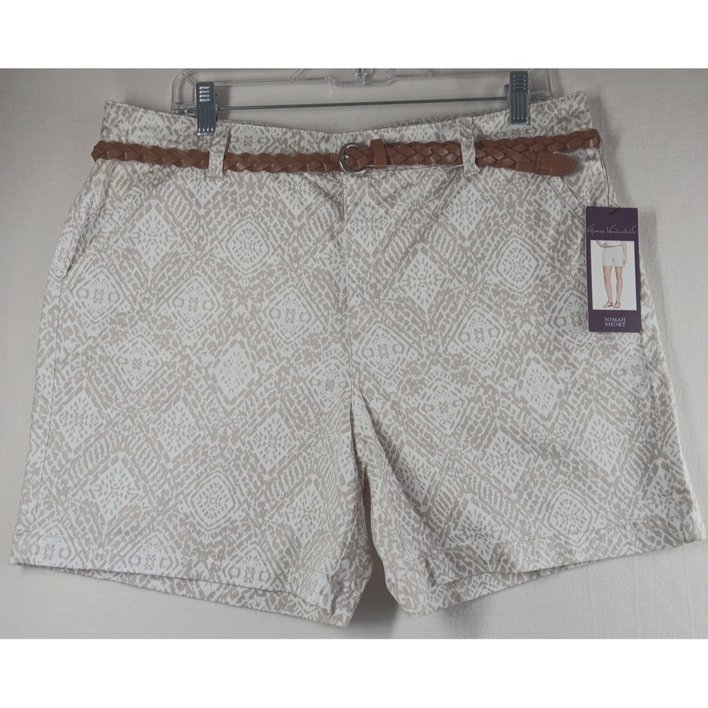Gloria Vanderbilt Size 14 Nimah Belted Chino Flat Front‎ Shorts with Pockets